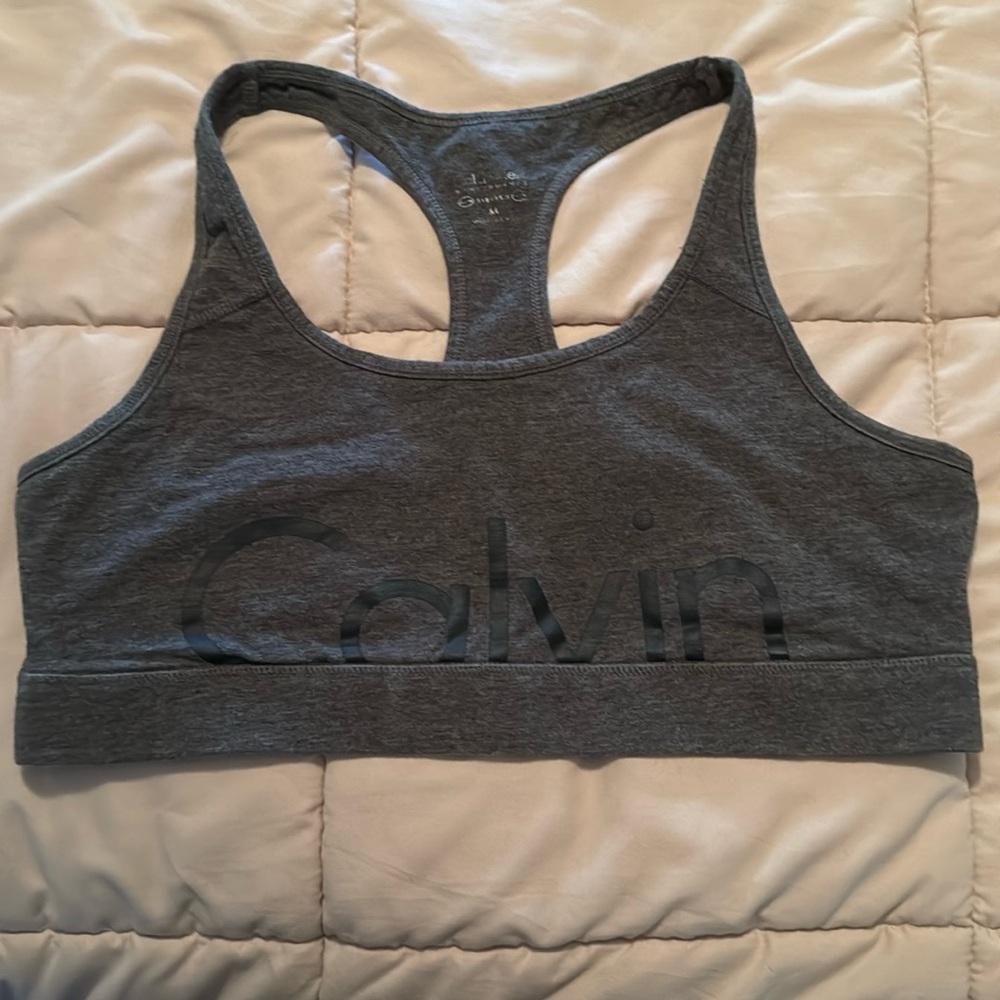 Calvin Klein racer back sports bra, XL, grey & black